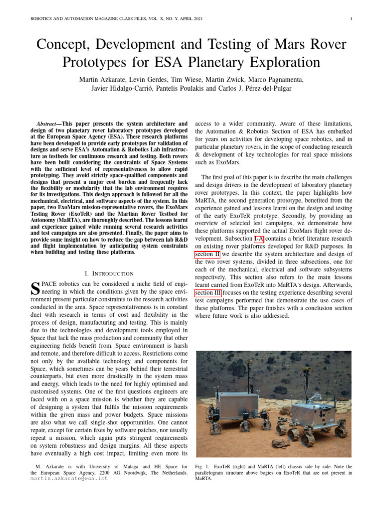 IEEE RAM ExoTeR MaRTA-compressed | PDF | Rover (Space Exploration ...