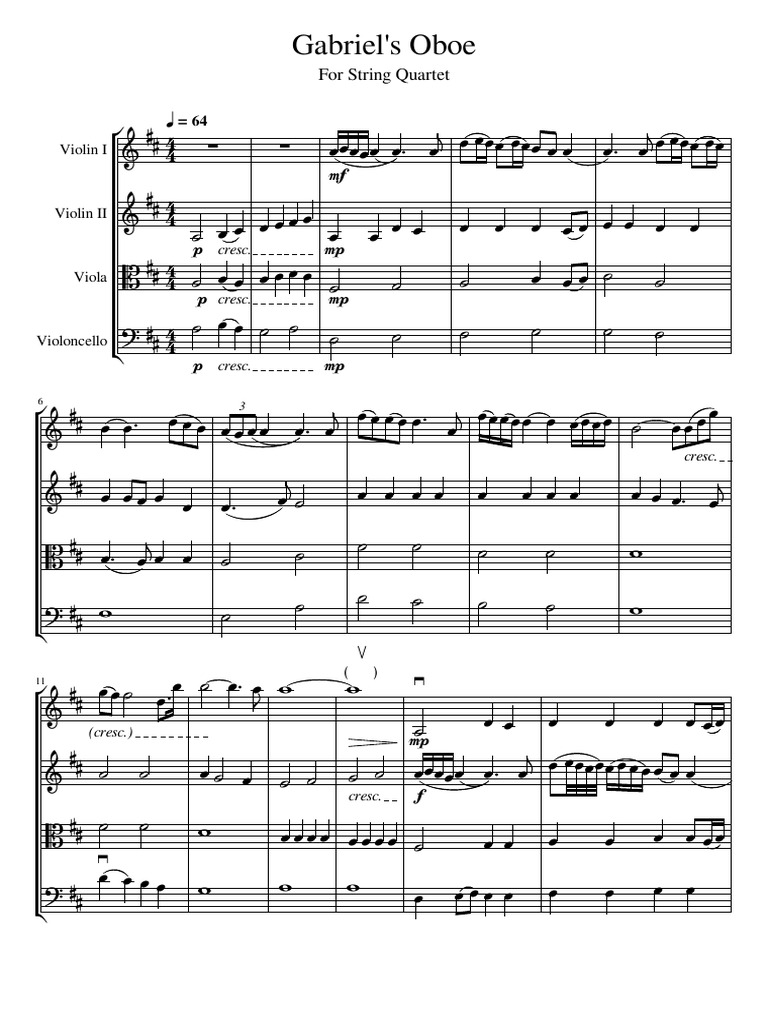 Gabriels Oboe For String QuartetPartitura y Partes PDF String
