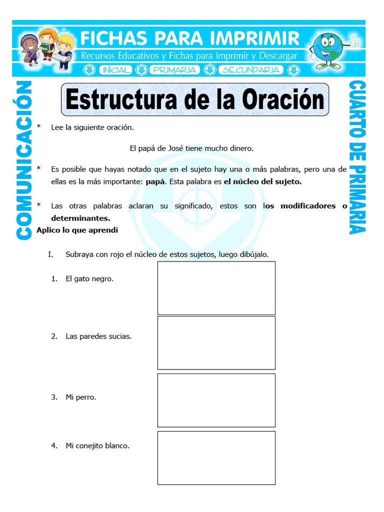 Ficha Estructura de La Oracion para Cuarto de Primaria | PDF