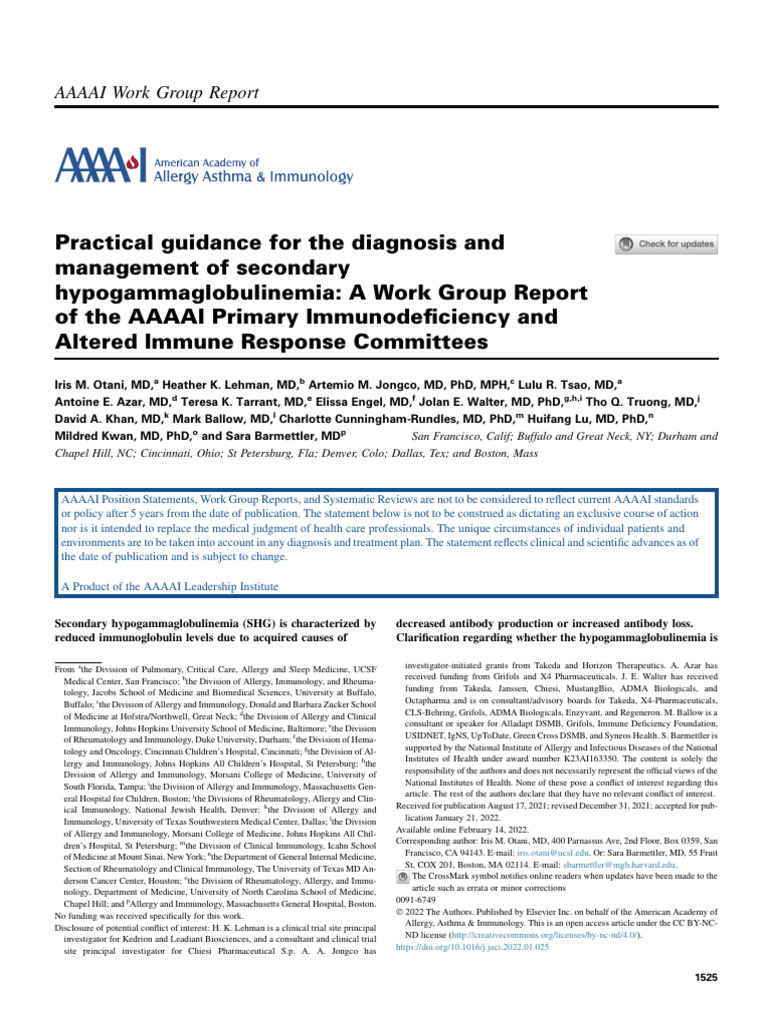 practical-guidance-for-the-diagnosis-and-management-of-secondary-hypogammaglobulinemia-a-work