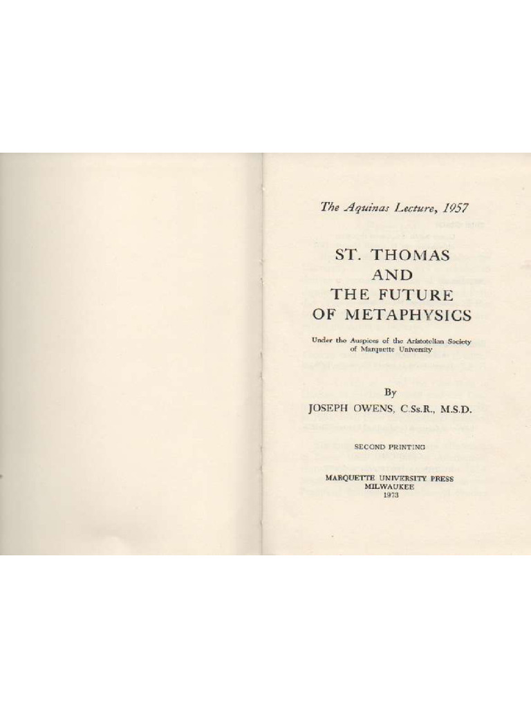 ST Thomas and The Future of Metaphysics 1 | PDF