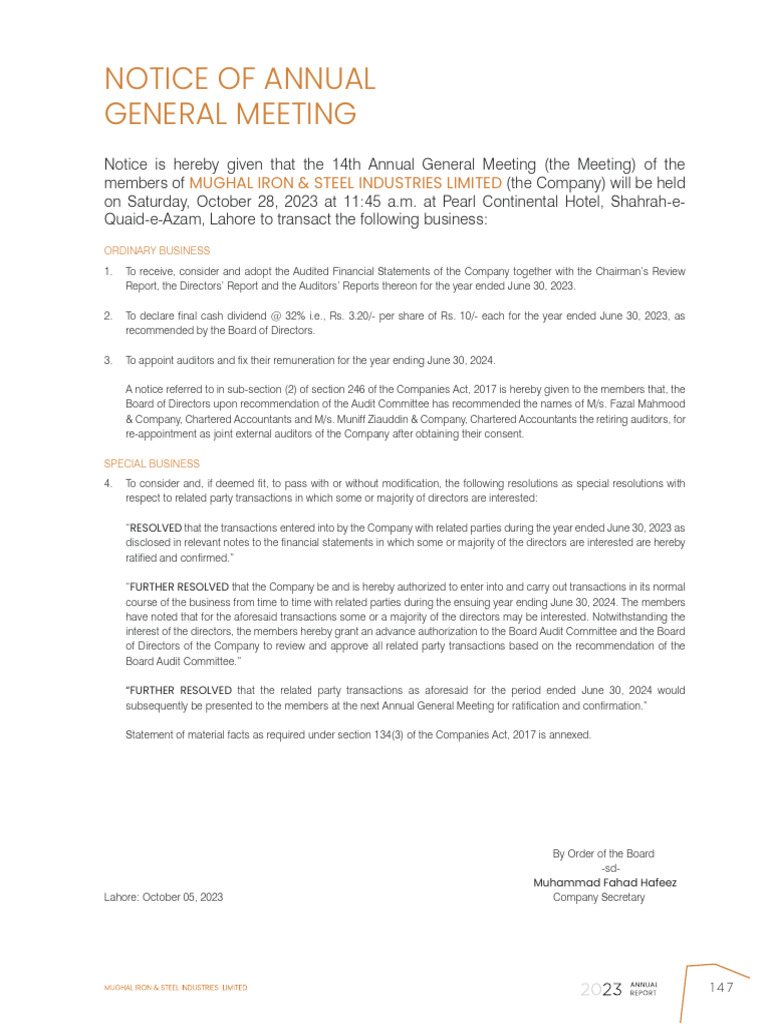 Notice of Annual General Meeting Final | PDF