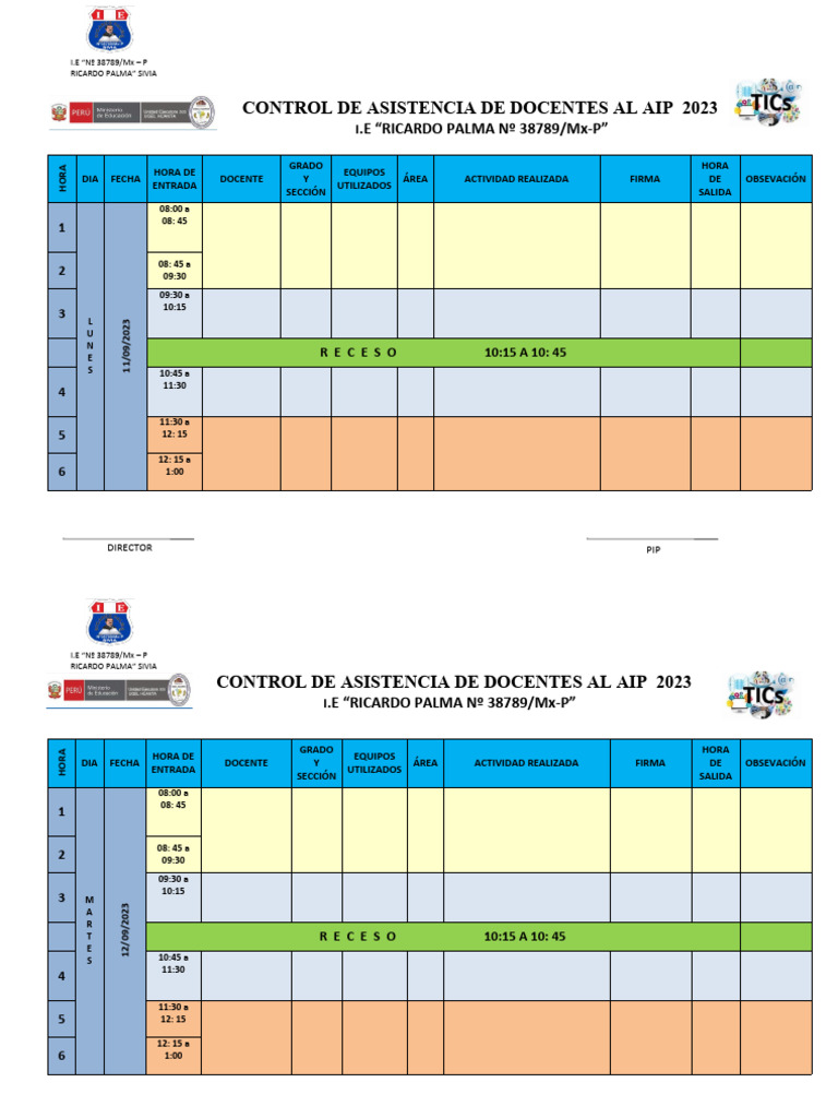 Control de Asistencia Ricardo Palma Primaria | PDF