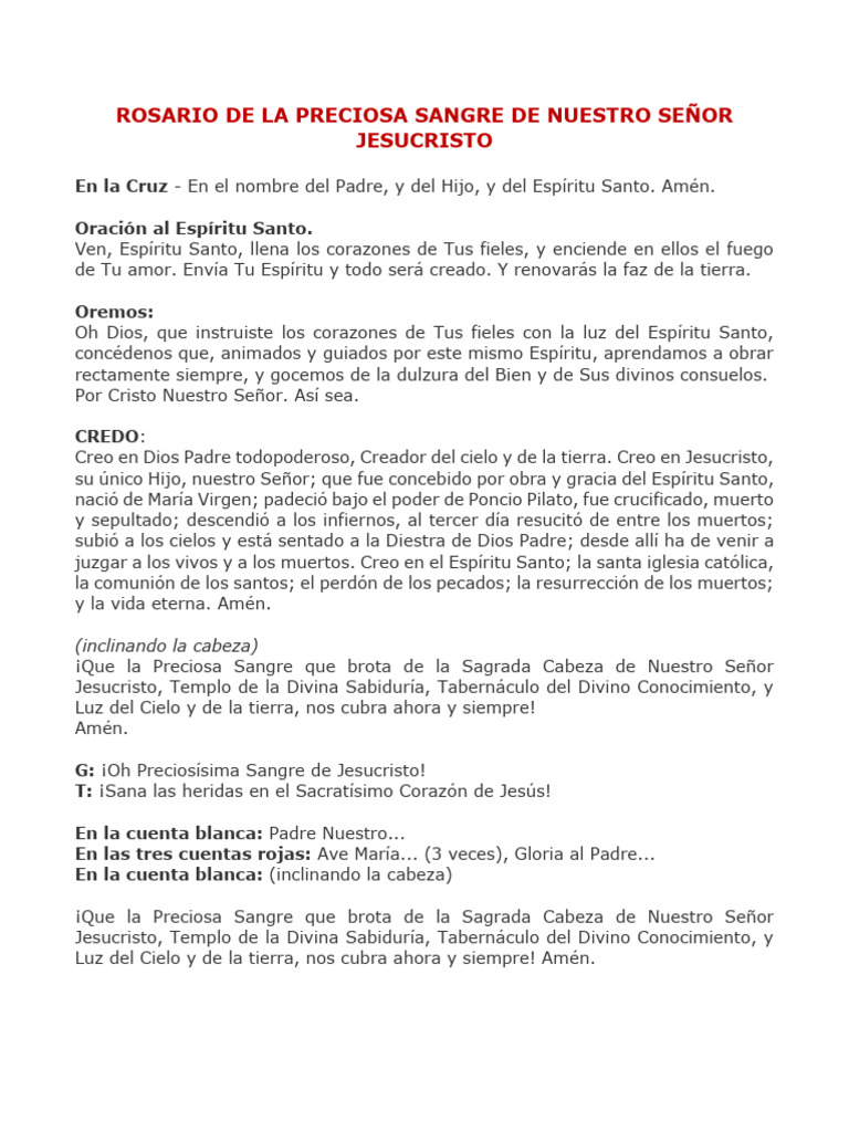 Rosario A La Preciosa Sangre Ccd Pdf Oración Jesús