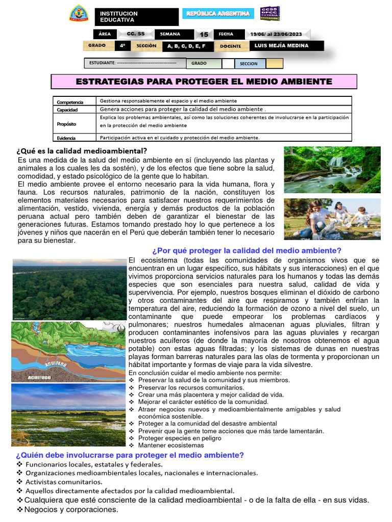 Activ. 15 Estrategias para Proteger El Medio Ambiente | PDF | Entorno ...
