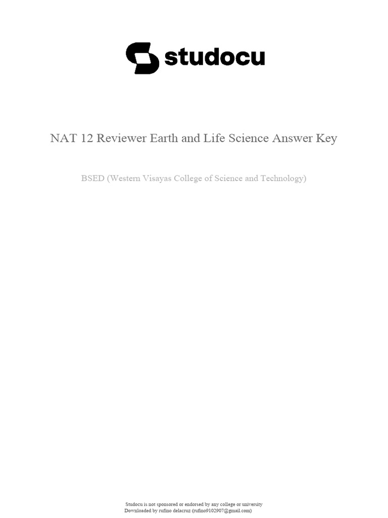 Nat 12 Reviewer Earth and Life Science Answer Key | PDF