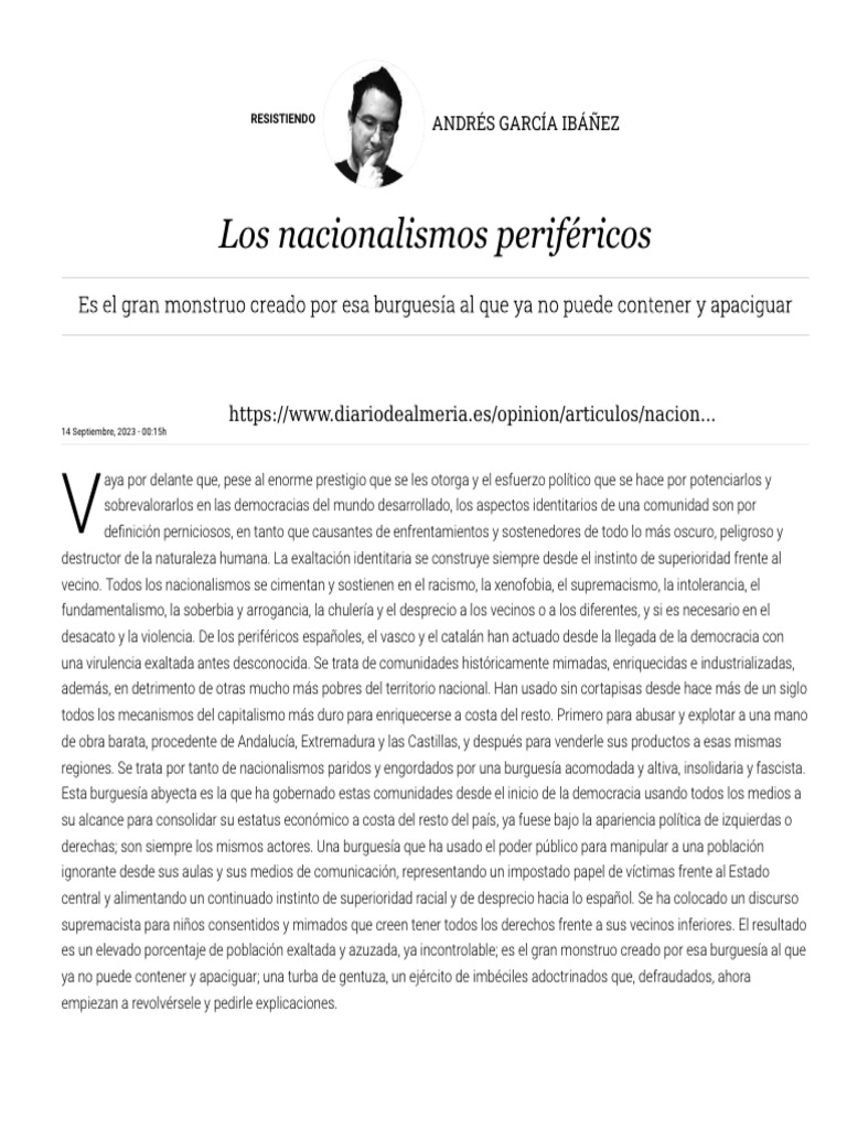 LaOpiniondeAndresGarciaIbañezLosnacionalismosperifericos PDF Ciencias Políticas