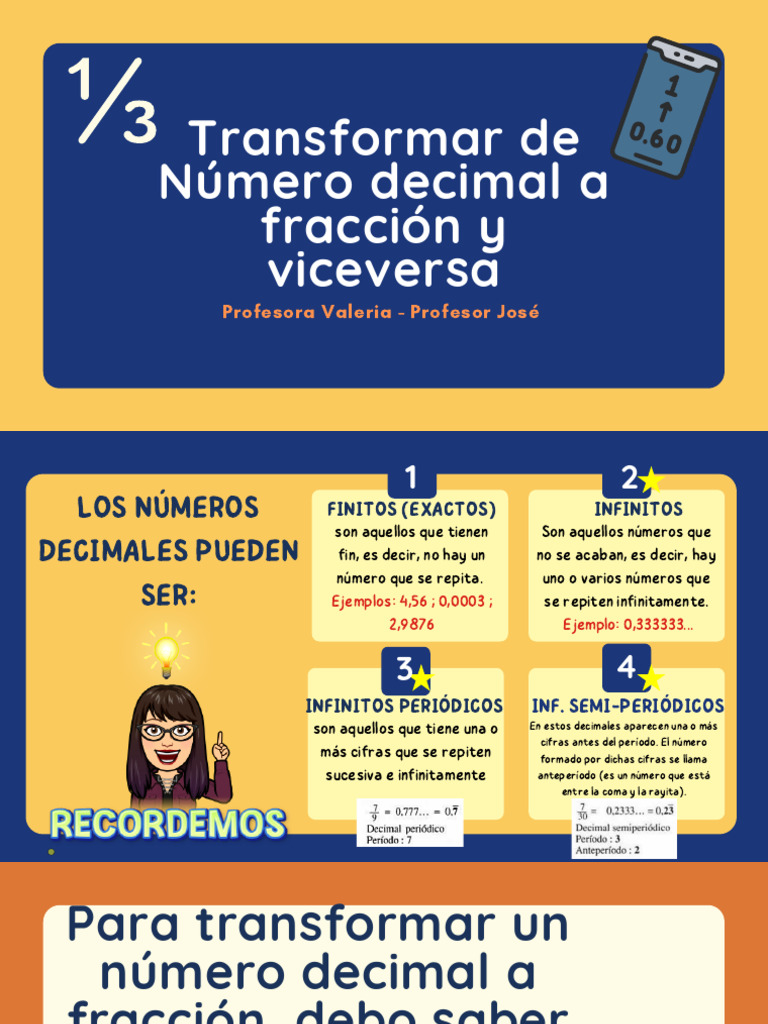 Transformar de Número Decimal A Fracción y Viceversa - Séptimo Básico | PDF