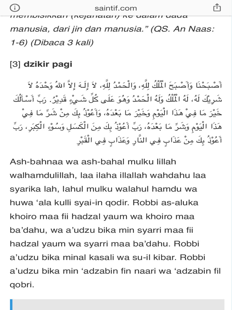 Dzikir Pagi dan Petang Lengkap Terjemahan Bahasa Arab/Latin