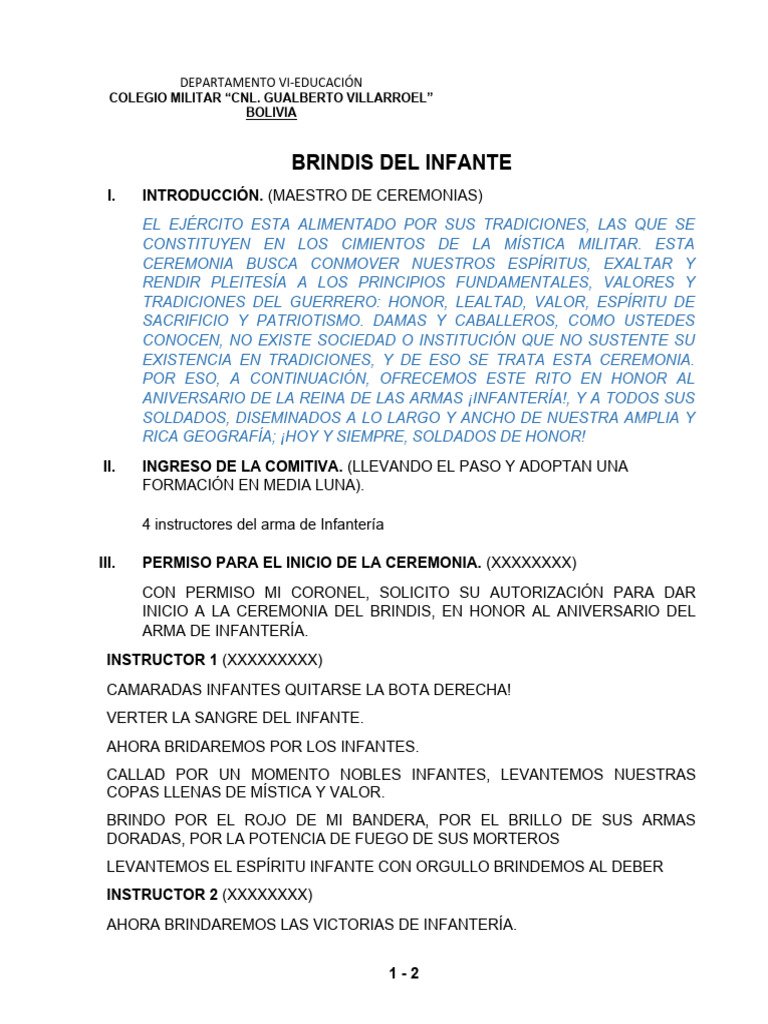 Brindis para El Día de Infantería PDF Infantería Militar