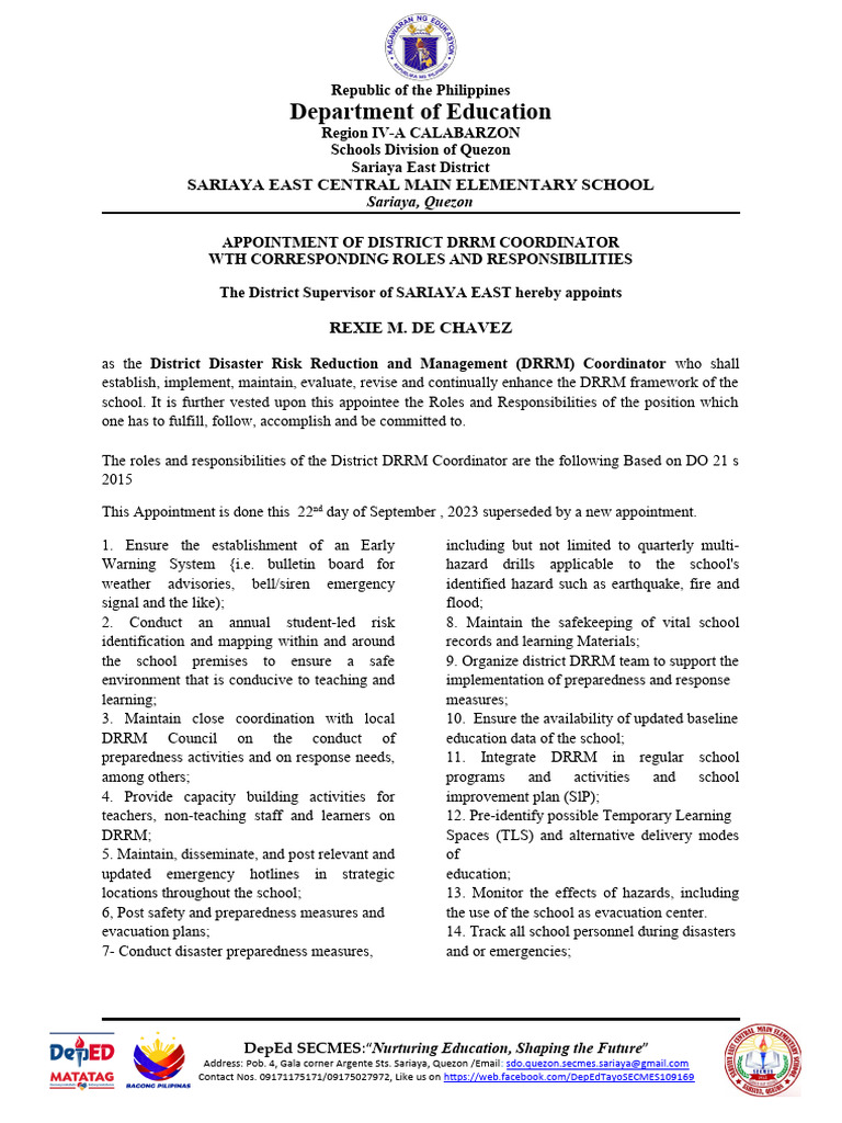 Appointment of DRRM Coordinator in Sariaya | PDF | Emergency Management ...