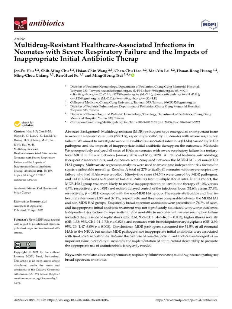 MultidrugResistant HealthcareAssociated Infections in Neonates With