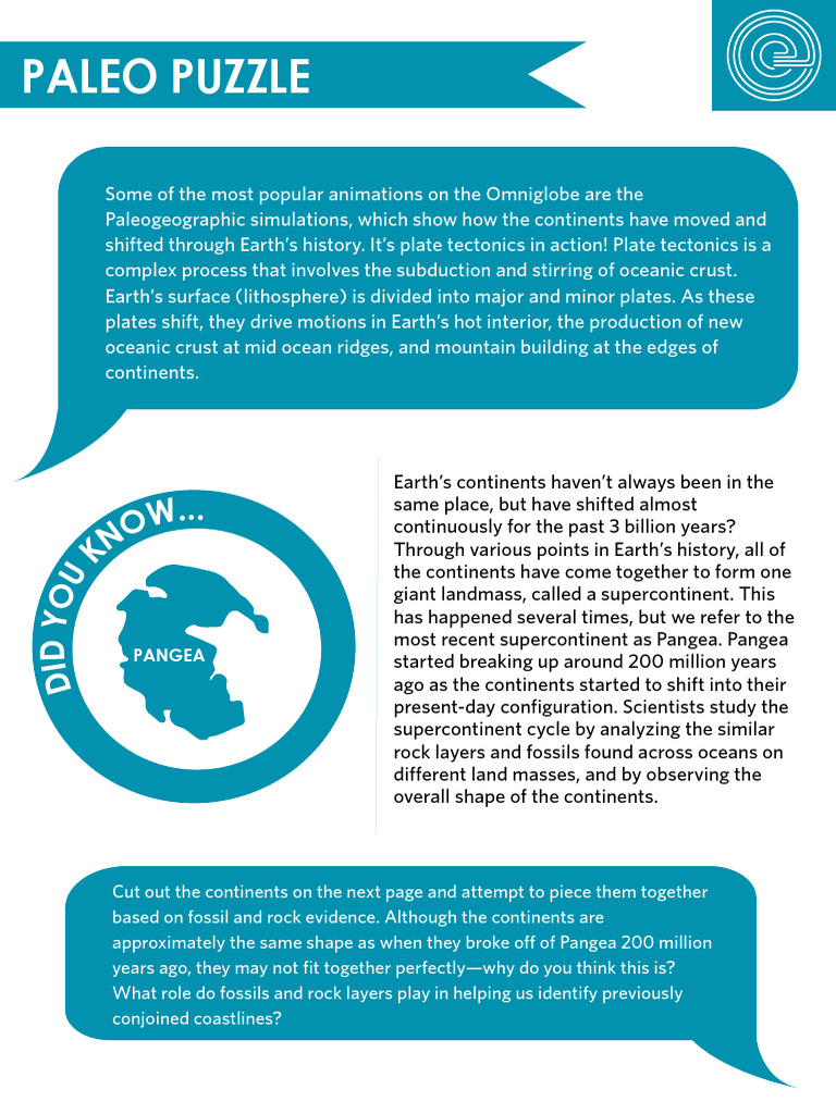 Pangea Puzzle Pdf Plate Tectonics Continent