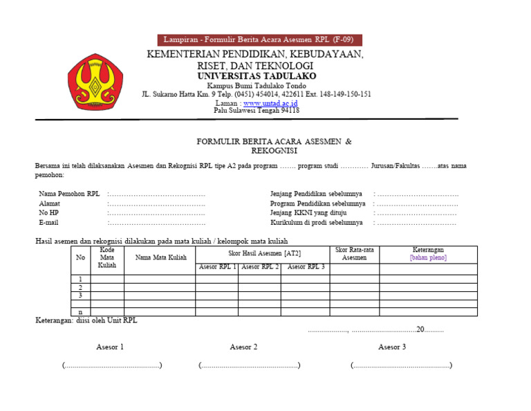 F 09 Formulir Berita Acara Asesmen RPL | PDF