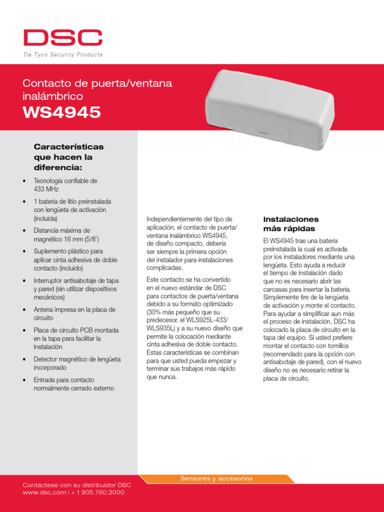 Manual del Contacto WS4945 de DSC | PDF | Placa de circuito impreso ...