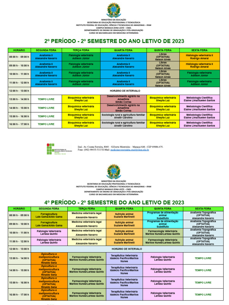 HORÁRIO MEDICINA VETERINÁRIA - 2023.2 - Versão Minuta | PDF