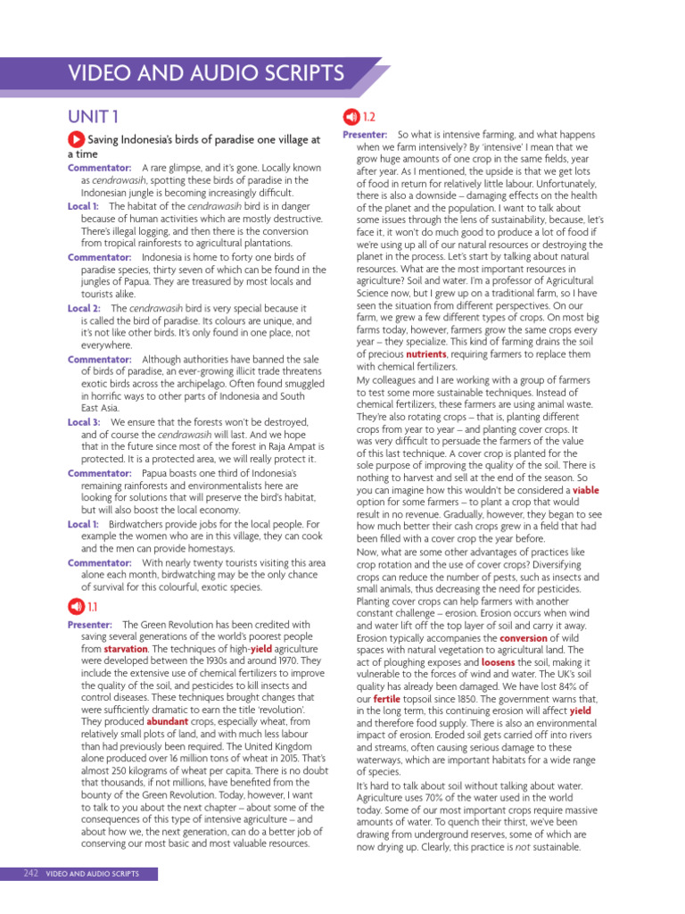 Unlock 2e L5 Listening and Speaking Scripts | PDF | Agriculture | 3 D ...