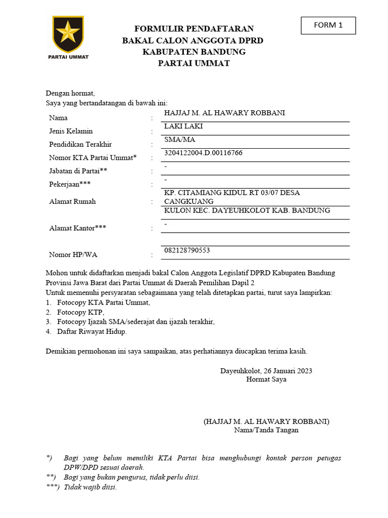 Pendaftaran Calon Anggota DPRD Bandung | PDF