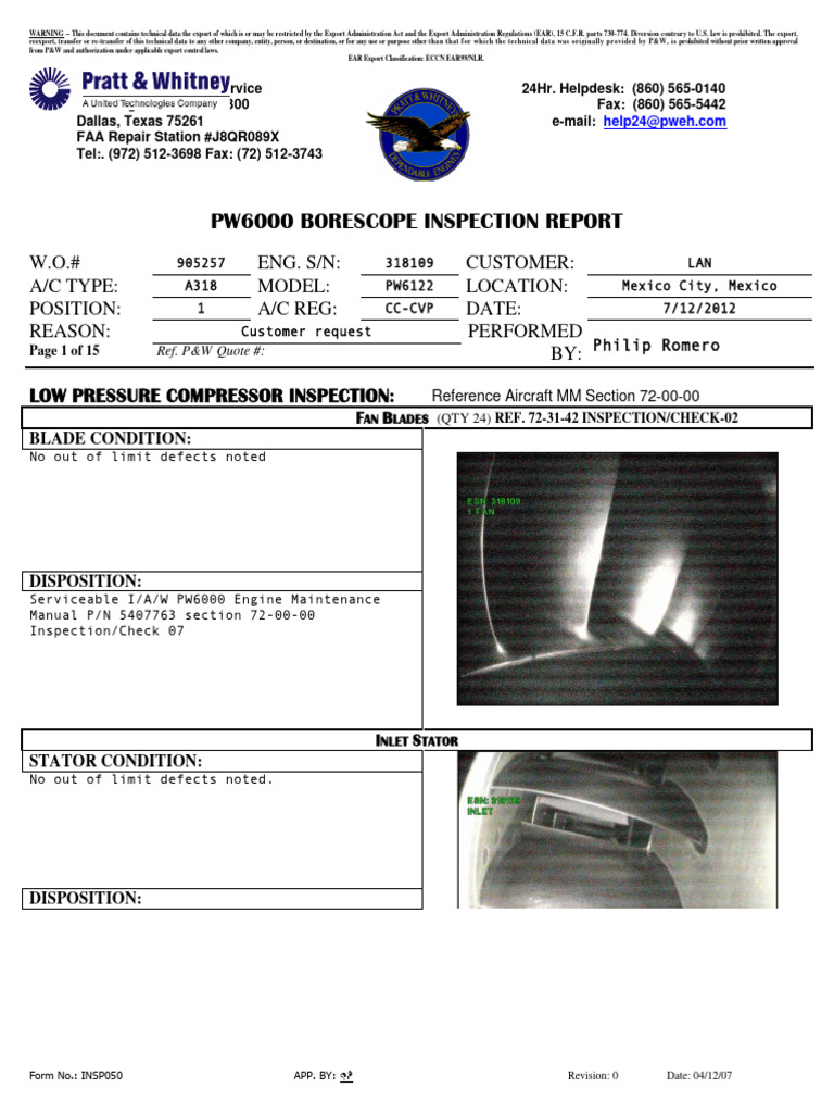 ENG1 INSP050PW6000 BORESCOPE INSPECTION Revised PDF Federal