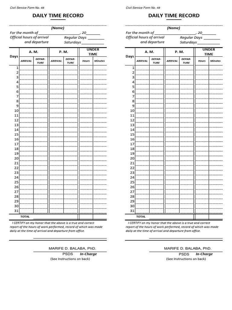 Daily time record daily time record name name download free pdf