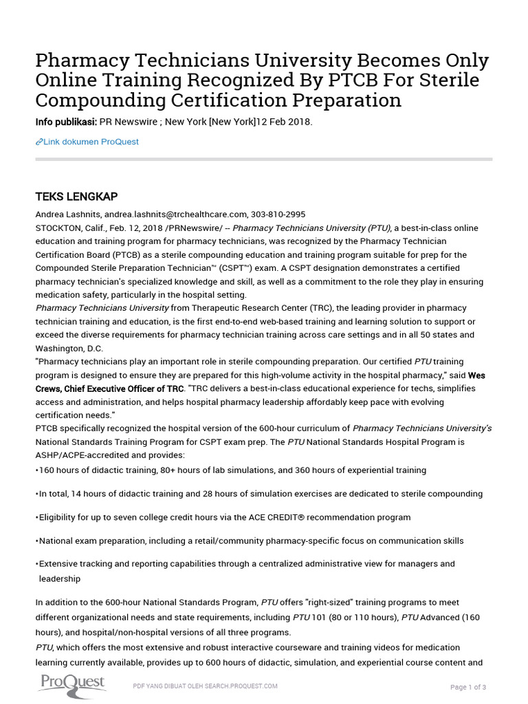 Pharmacy Technicians University Becomes Only Online Training Recognized Pharmacy Technicians University Becomes Only Online Training Recognized