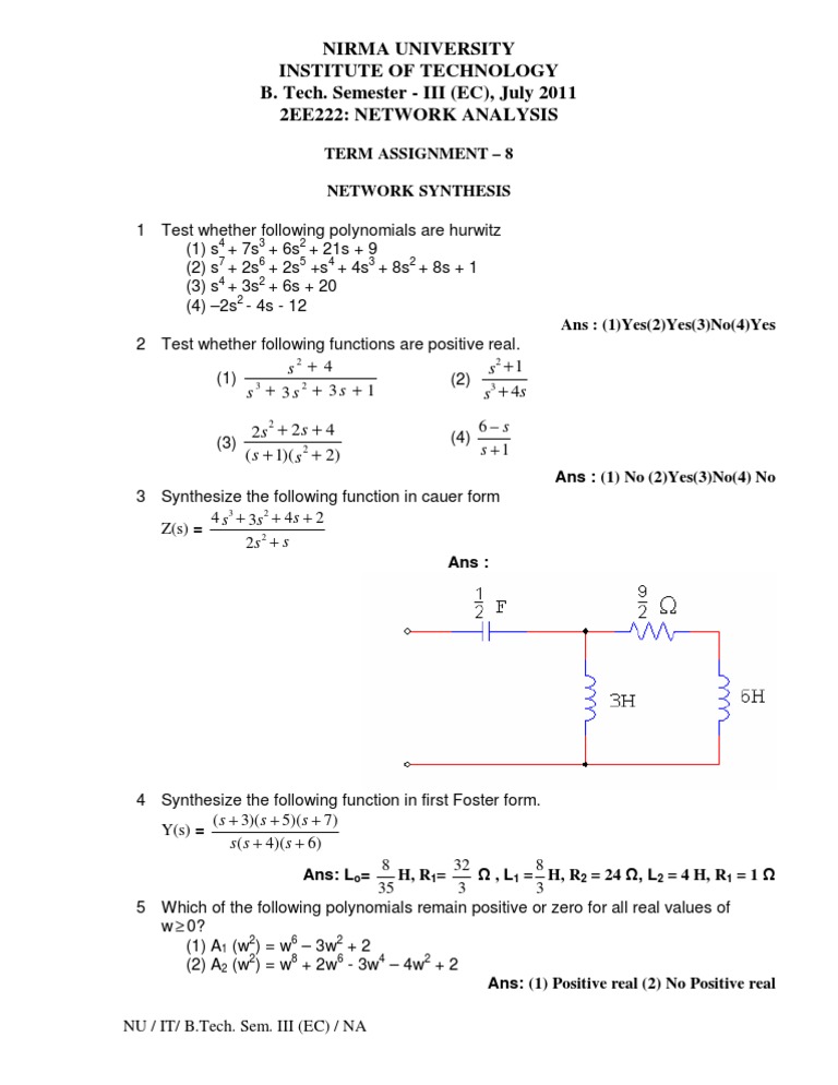 Network Synthesis and Analysis Assignment | PDF