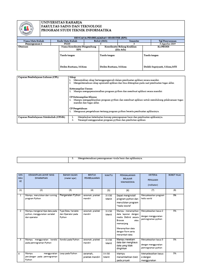 RPS Pemrograman 1 FS203 | PDF
