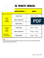 Jadual Waktu Makan 1 Oktober 2023