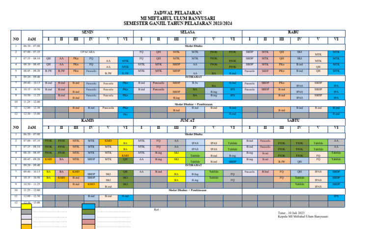 Jadwal Pelajaran Madrasah Kumer | PDF