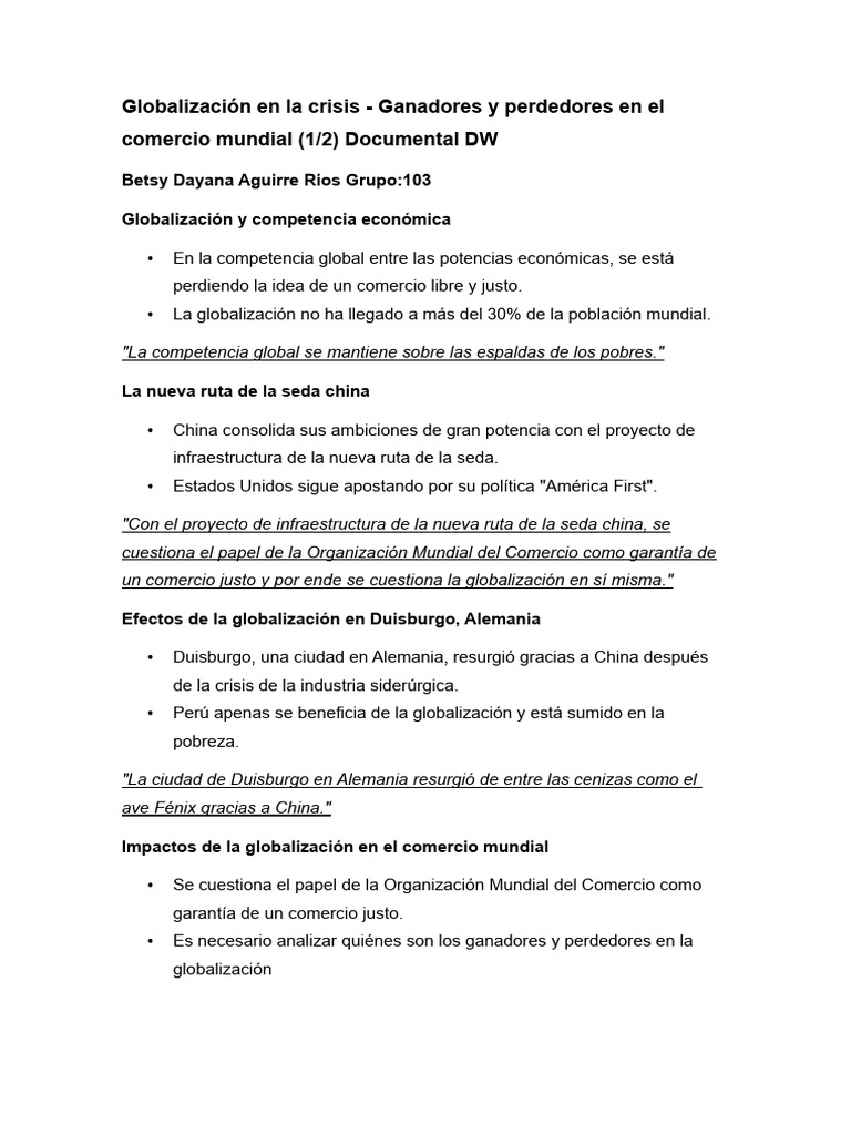 Globalización En La Crisis Pdf Comercio Globalización