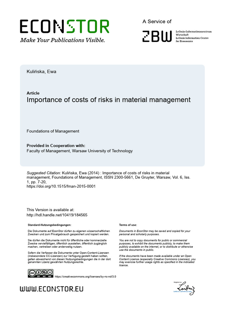 Artikel - Importance of Costs of Risks in Material Management | PDF