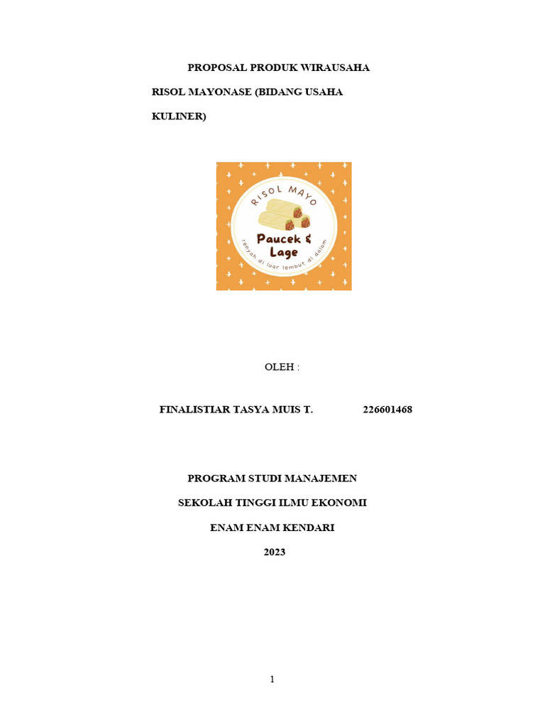 Proposal Usaha Risol Mayo Kendari | PDF | Bisnis | Pengelolaan Keuangan ...