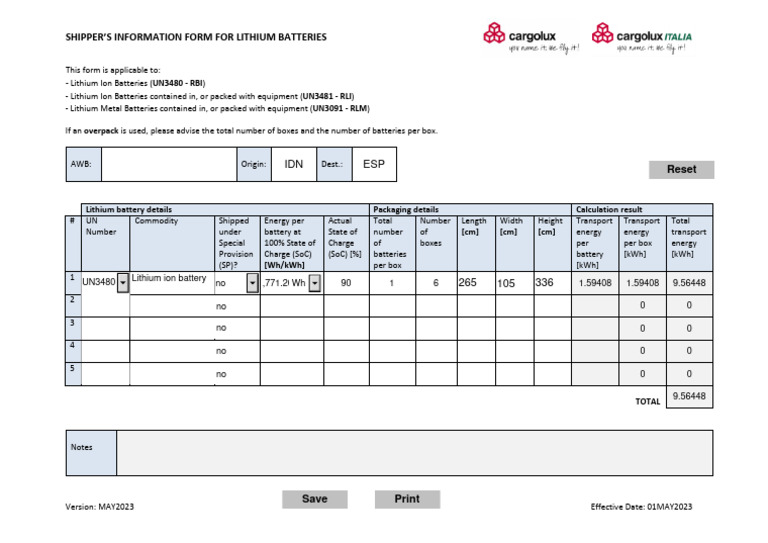 Lithium Battery Shipping Form 2023 | PDF