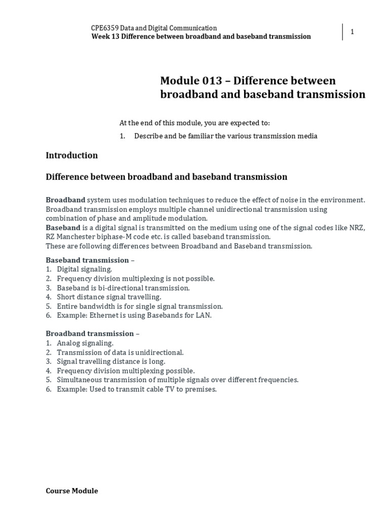 Lesson 13 Difference Between Broadband and Baseband Transmission