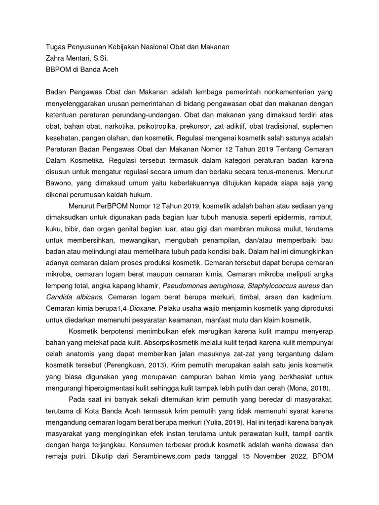 Tugas penyusunan kebijakan nasional obat dan makanan zahra mentari pdf