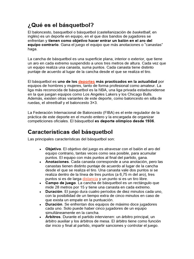 Definición y características del básquetbol | PDF | Asociacion Nacional ...