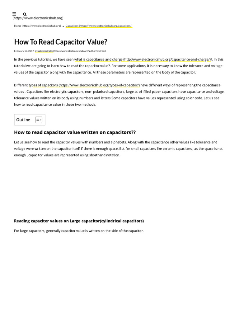 Standard Capacitor Color Codes Voltage Across Capacitor Download