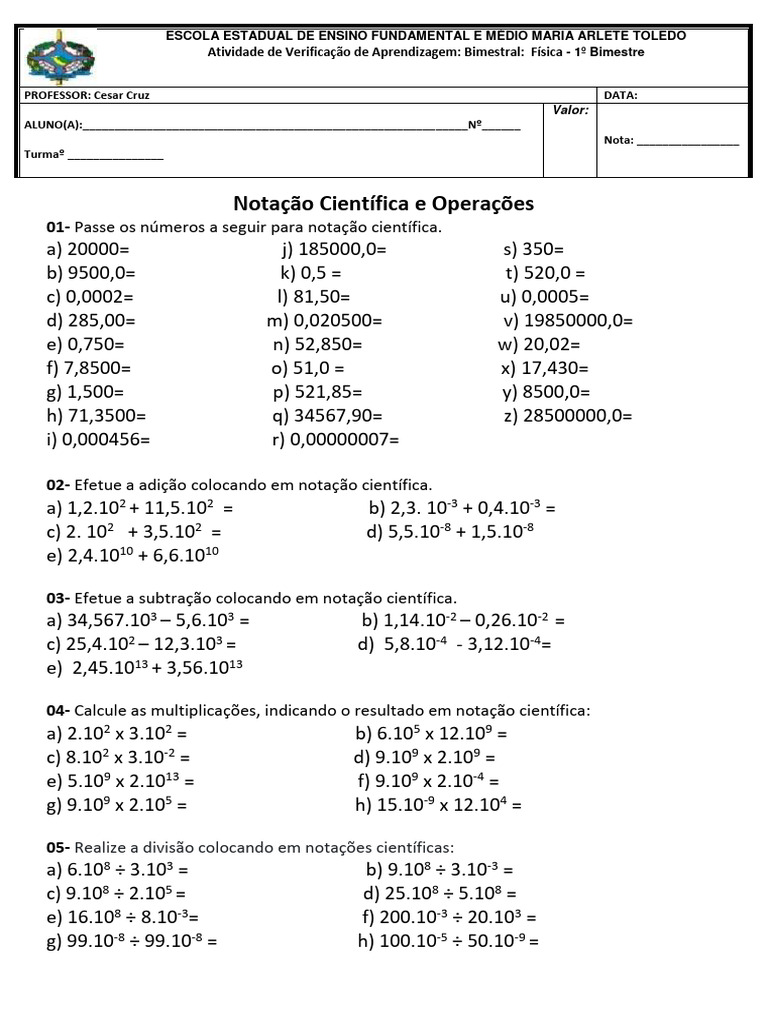 Operações com Notação Científica | PDF | Gripe | Microbiologia