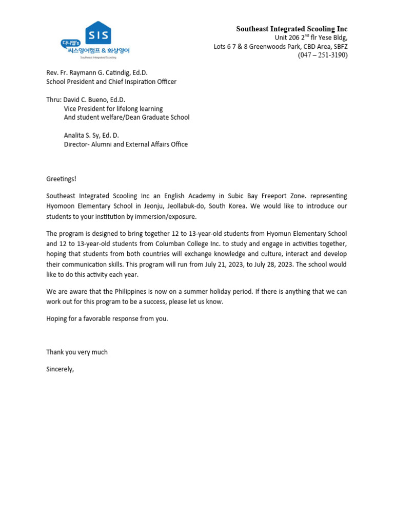 Columban College Letter | PDF