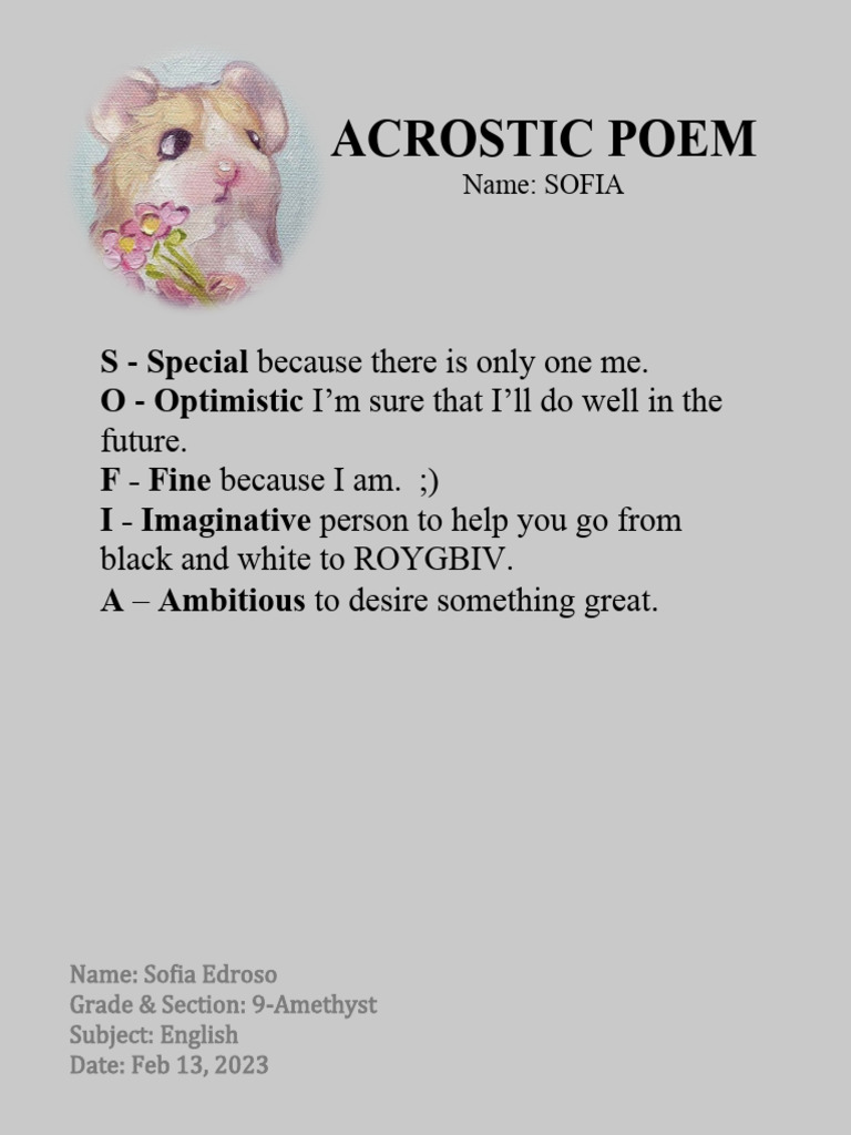 Acrostic Poem - Sofia | PDF