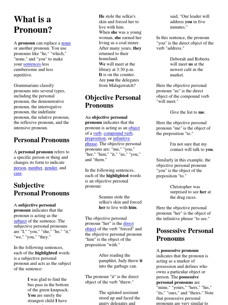 Understanding Pronouns and Their Types | PDF | Pronoun | Verb