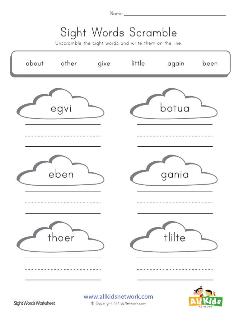 Sight Words Scramble Worksheet20 PDF
