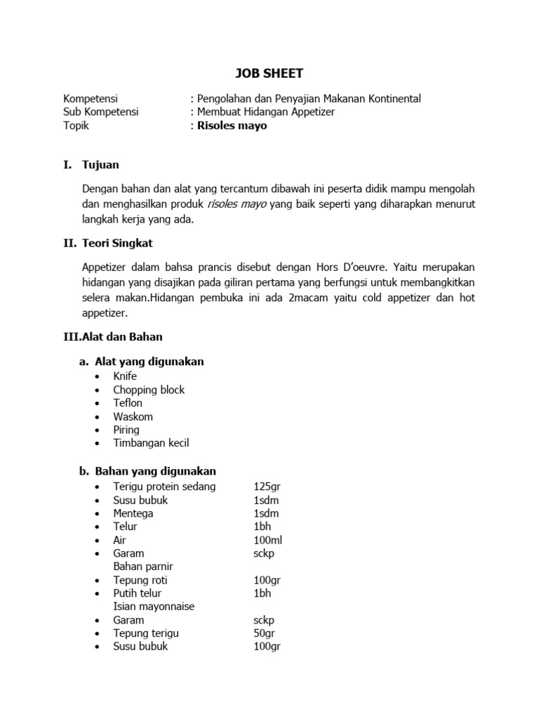 JOB SHEET Resoles Mayo | PDF