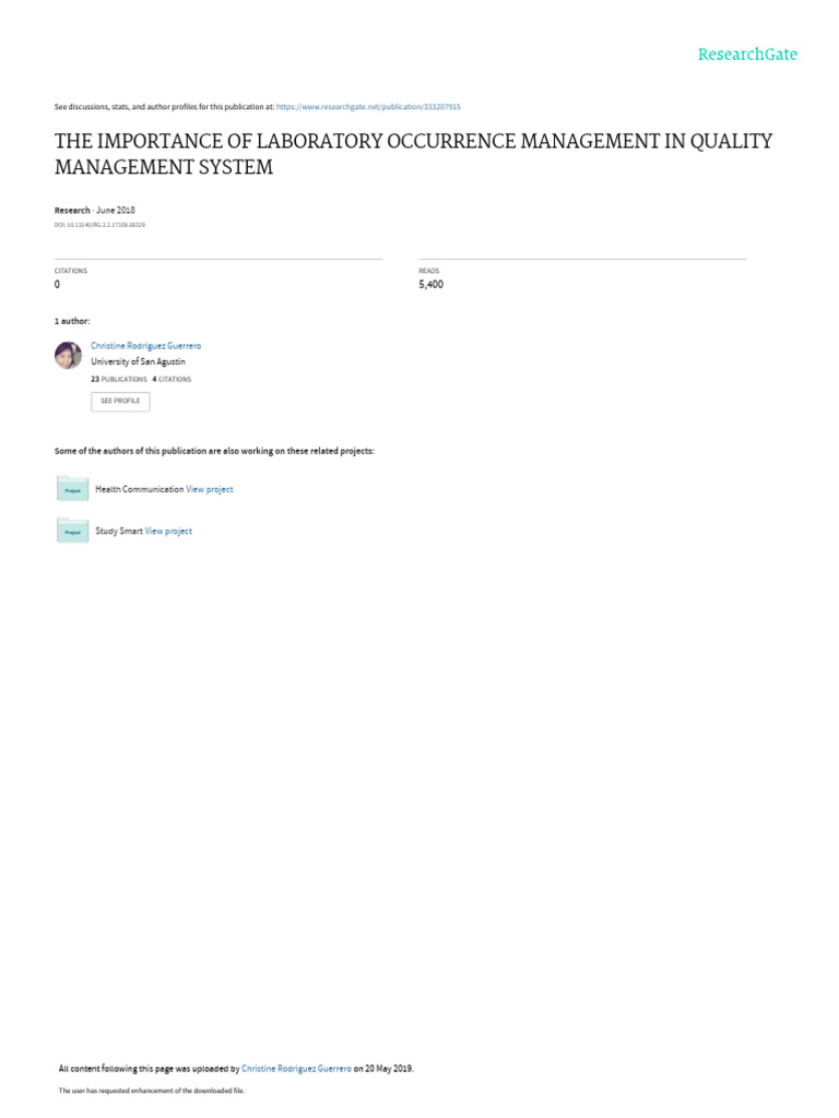 Quality management system occurence management pdf laboratories