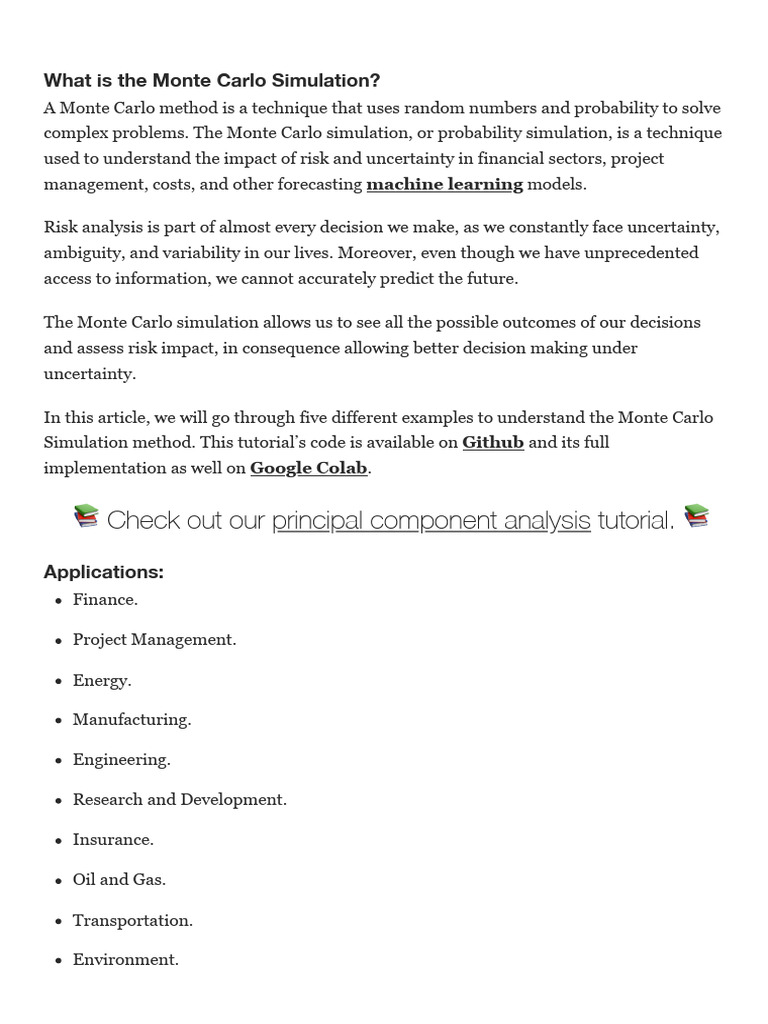 MonteCarlo Simulation | PDF | Pi | Monte Carlo Method