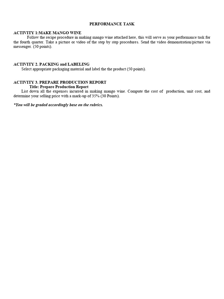 G9 Food Processing Performance Task | PDF