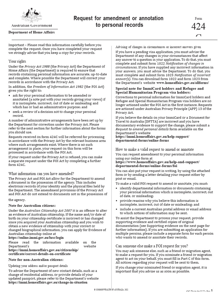 Request For Amendment or Annotation To Personal Records Your Rights PDF