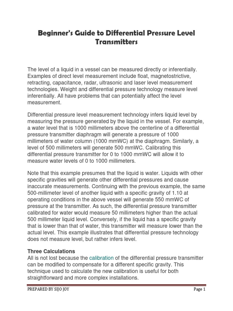 Differential Pressure Level Calibration Guide | PDF | Pressure ...