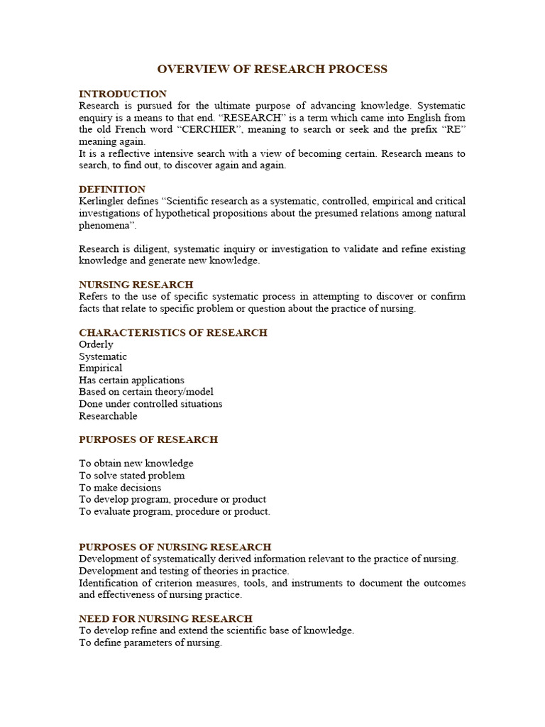 Overview of Nursing Research Process | PDF | Nursing | Methodology