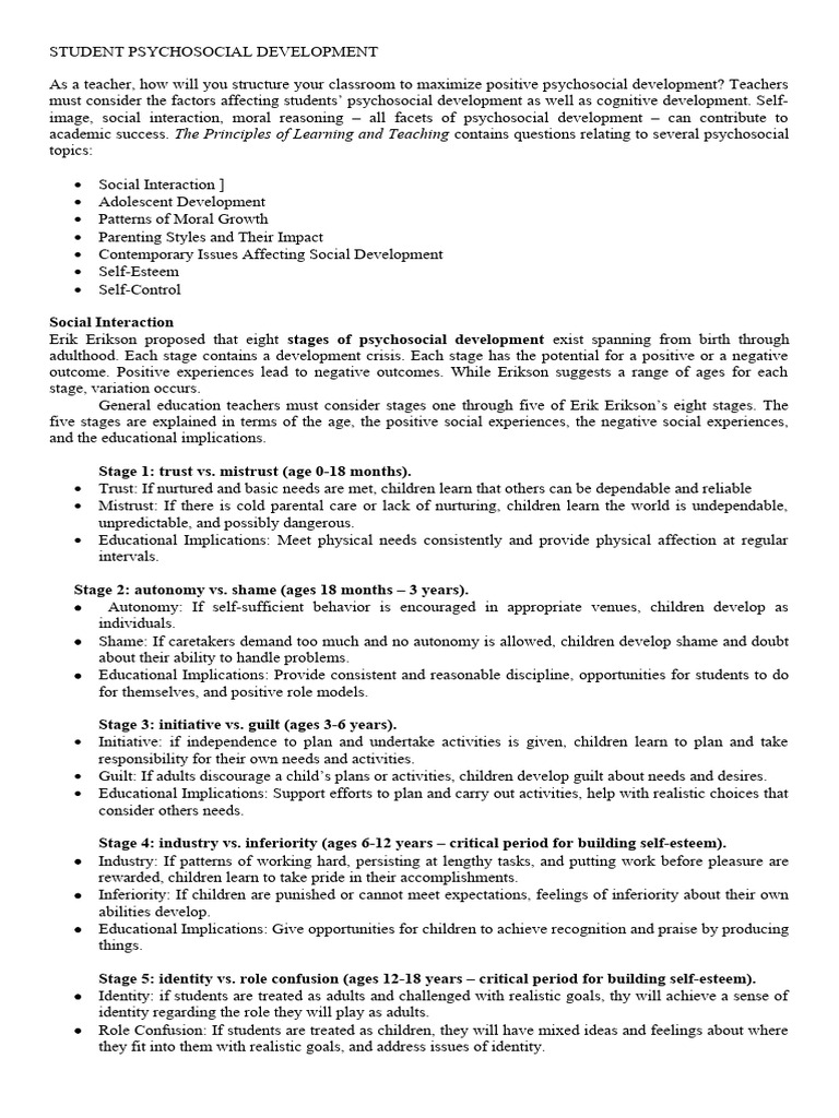 Student Psychosocial Development | Download Free PDF | Adolescence ...